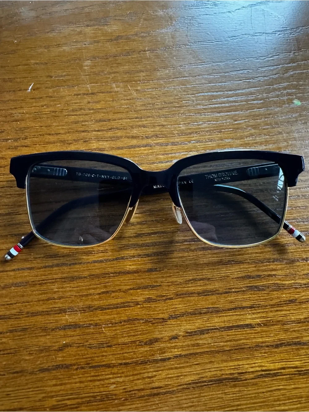 Thom Browne Black and Gold Clubmaster Sunglasses